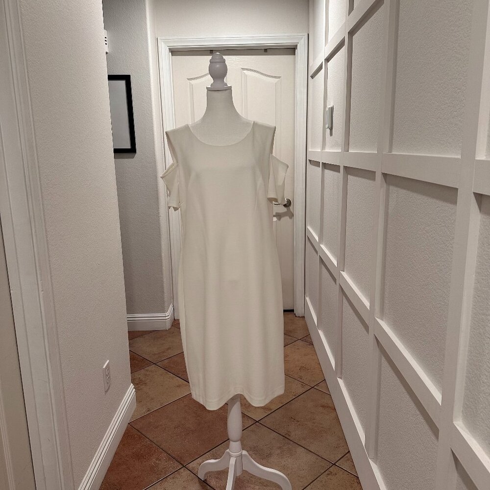 Tommy Hilfiger Round Neck Cold Shoulder Short Sleeve, Ivory Cream, Size 16